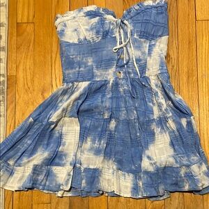 Blue and White Strapless Dress